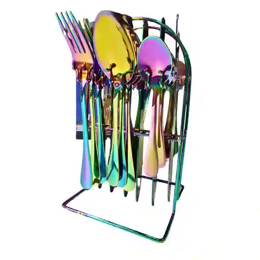 Set Cubiertos De Acero Inoxidable Tornasol Multicolor 24 Piezas Plateadas Utensilios Vajilla