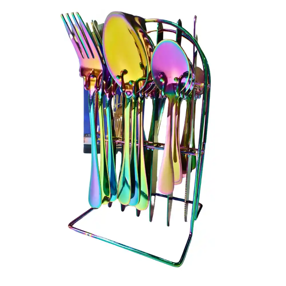 Set Cubiertos De Acero Inoxidable Tornasol Multicolor 24 Piezas Plateadas Utensilios Vajilla