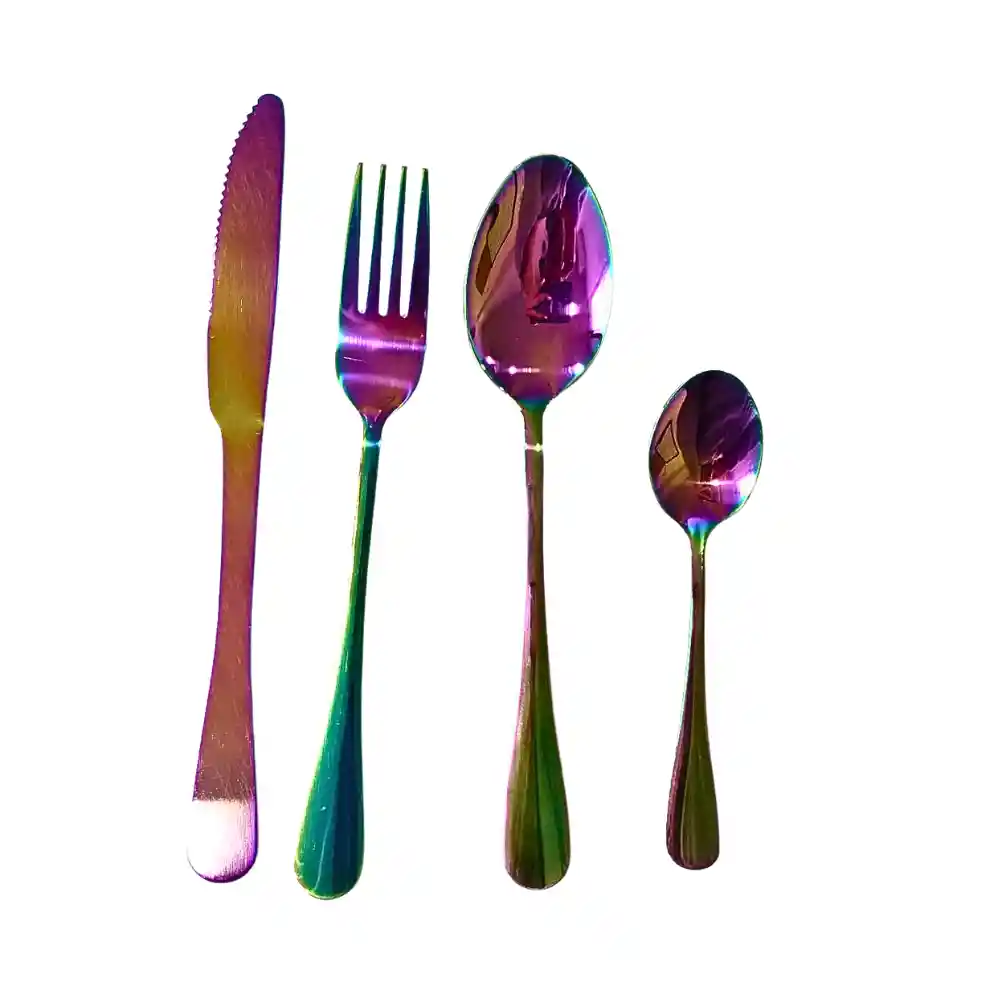 Set Cubiertos De Acero Inoxidable Tornasol Multicolor 24 Piezas Plateadas Utensilios Vajilla