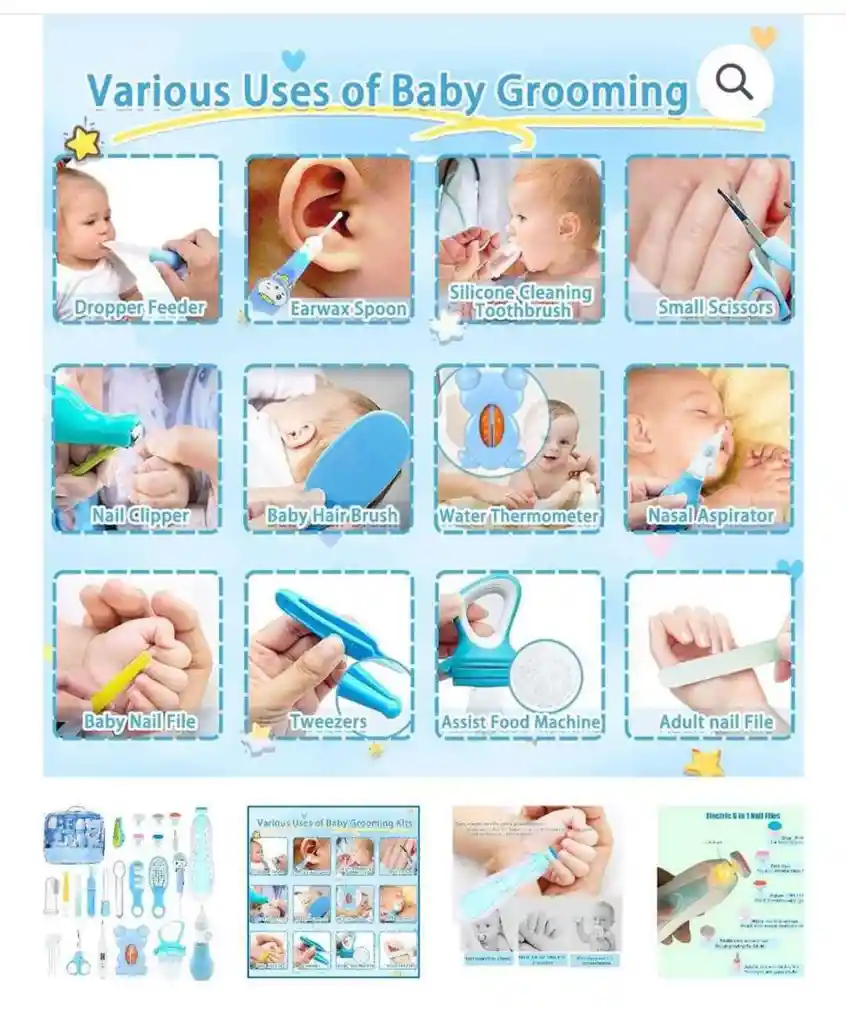 Set De Aseo Para Bebe Con Lima Pulidor Uñas 16 Piezas