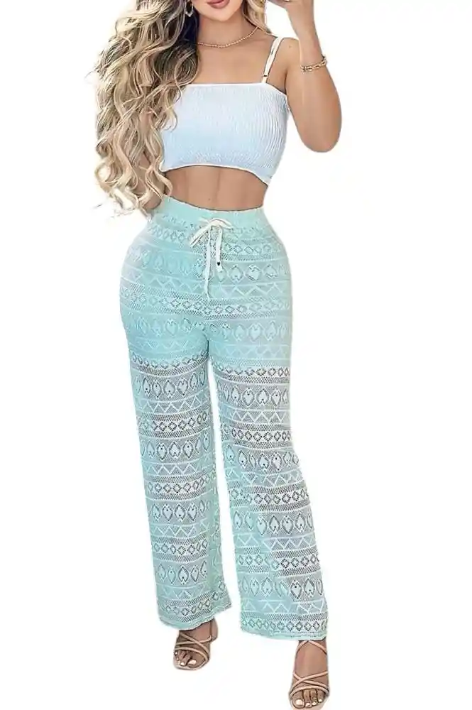 Pantalón Palazzo Encaje (ojalillo) Con Short