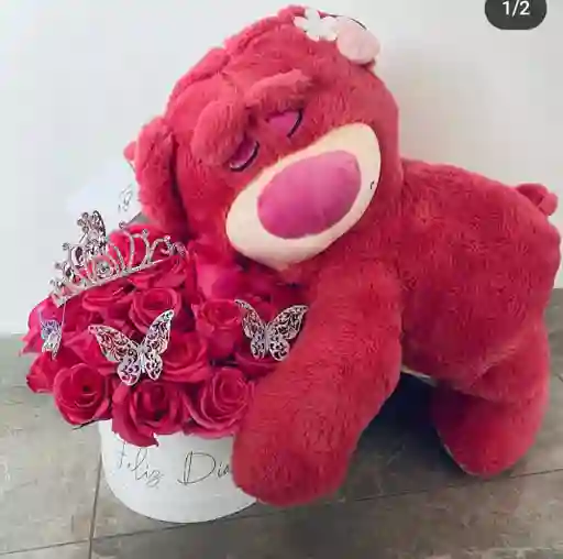 Caja Con Rosas Y Lotso