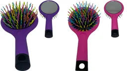 Cepillo Para El Pelo Con Espejo Con Cerdas Arcoíris Portátil