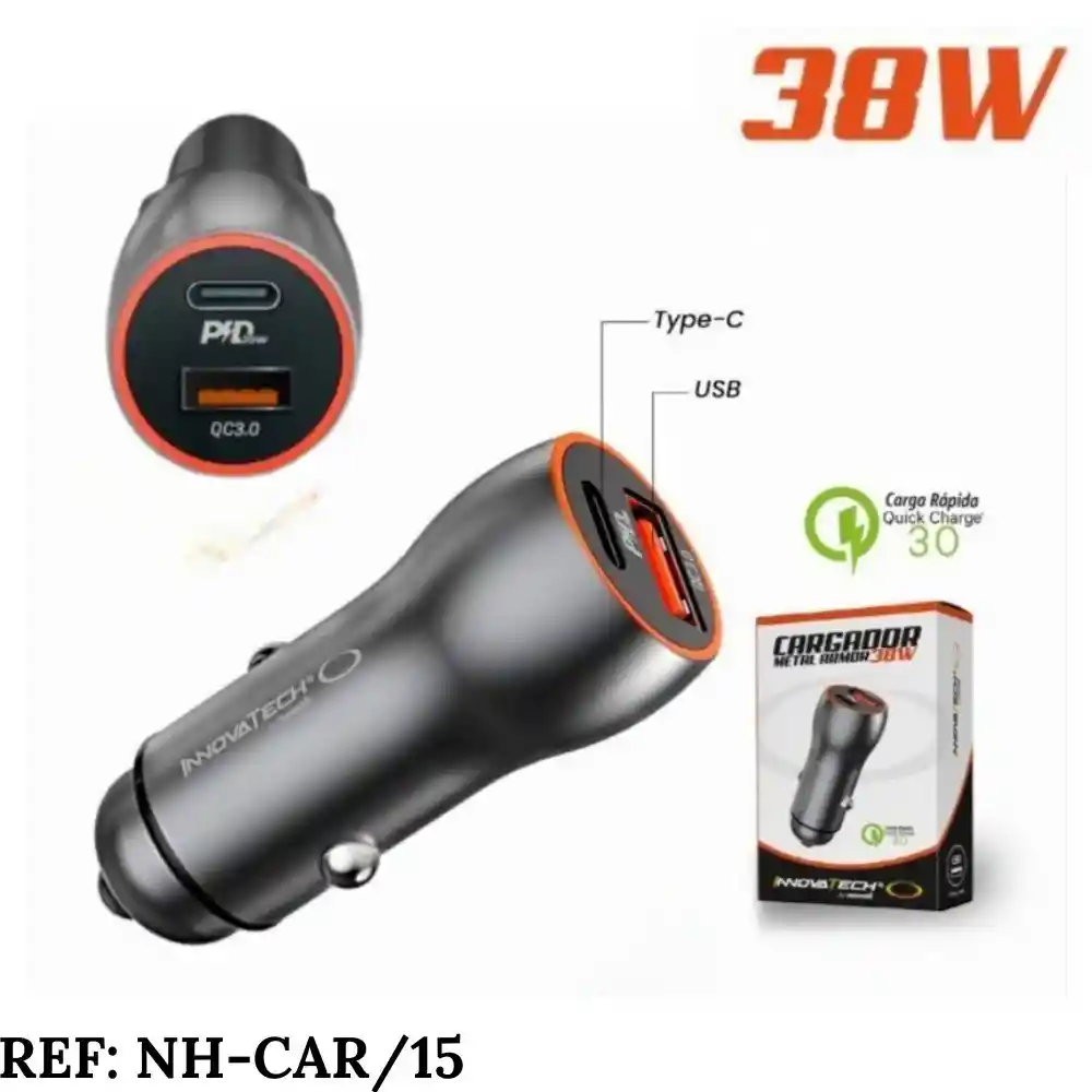 Cargador Carro Cigarrera 38w Carga Rapida Usb Tipo C