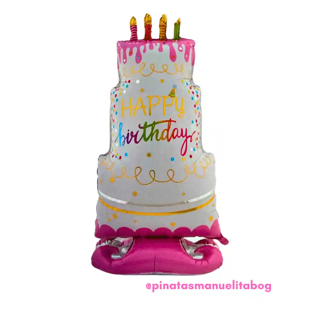 Globo Metalizado Happy Birthday Cake Rosado Sin Inflar