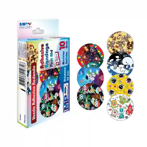 Curas Adhesivas Redondas Cartoon Para Niños 1 Caja X 10