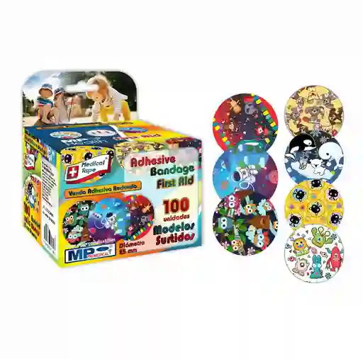 Curas Adhesivas Redonda Cartoon Para Niños X 100