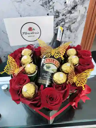 Caja De Rosas Con Baileys