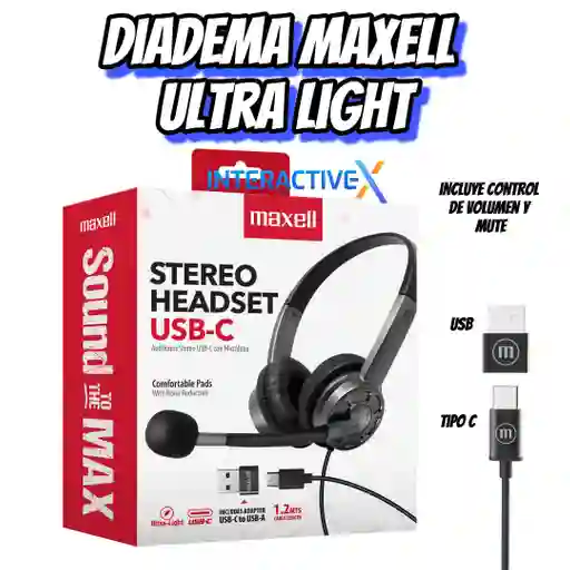 Diadema Maxell Usb Y Tipo C/ Diadema Call Center