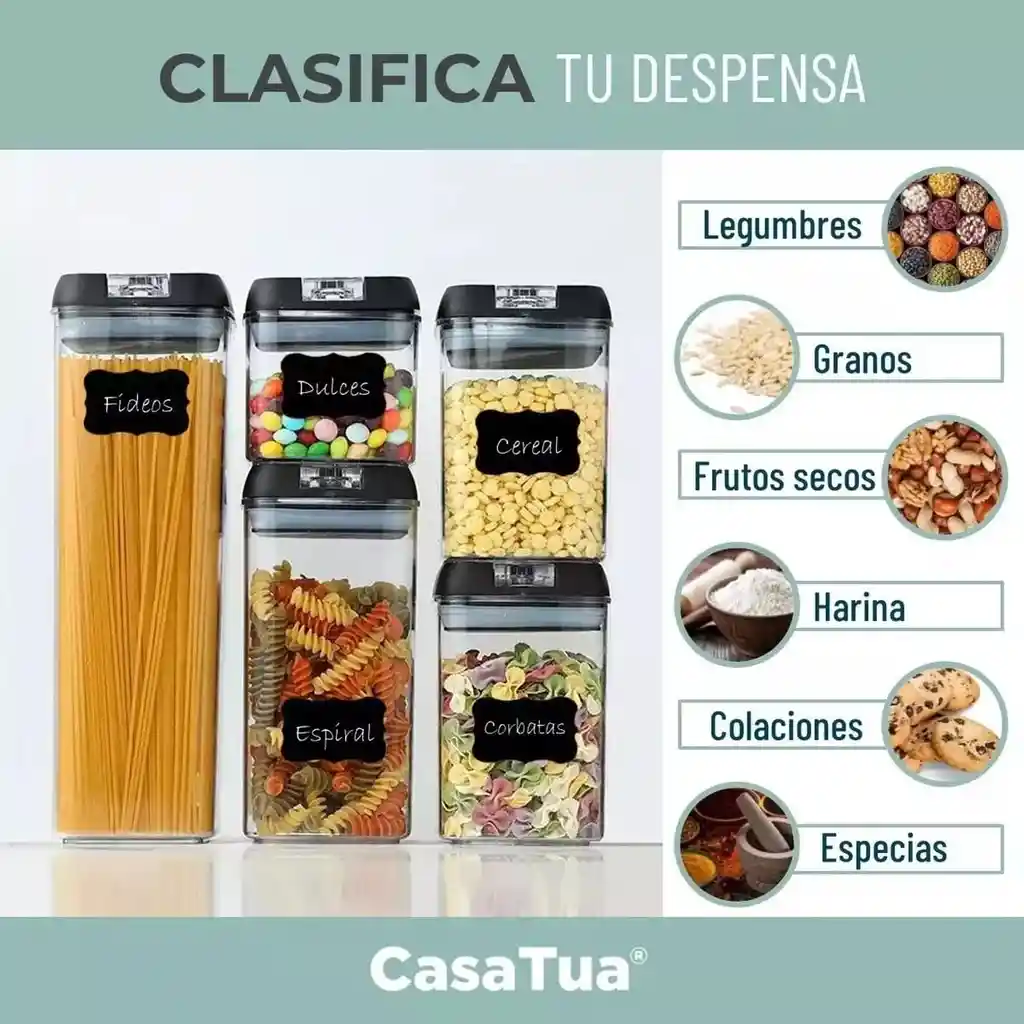 Set X5 Recipientes Acrílicos Conservadores De Alimentos Hermeticos