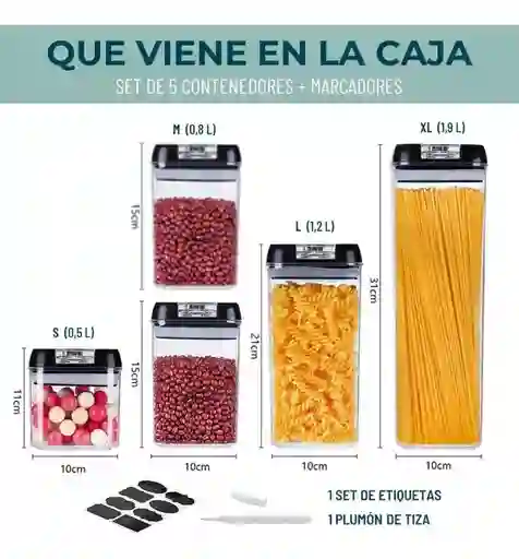 Set X5 Recipientes Acrílicos Conservadores De Alimentos Hermeticos
