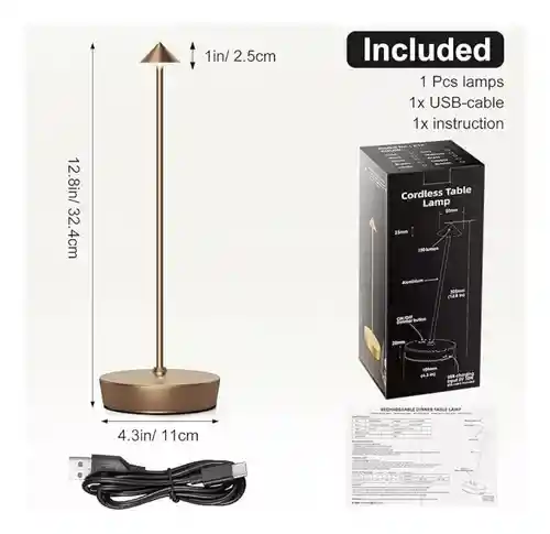 Lampara Led Slim De Mesa Táctil 3 Tonos Innovo Led Recargable Gold