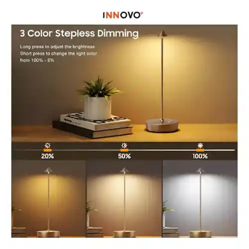 Lampara Led Slim De Mesa Táctil 3 Tonos Innovo Led Recargable Gold