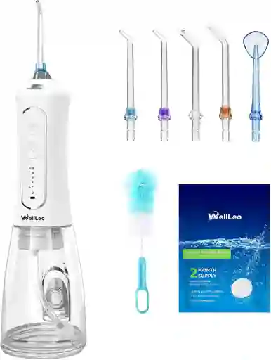 Irrigador Bucal Con 5 Boquillas Y Kit De Limpieza Wellleo - Blanco