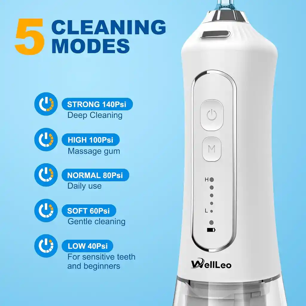 Irrigador Bucal Con 5 Boquillas Y Kit De Limpieza Wellleo - Blanco