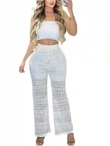 Pantalón Palazzo Encaje (ojalillo) Con Short