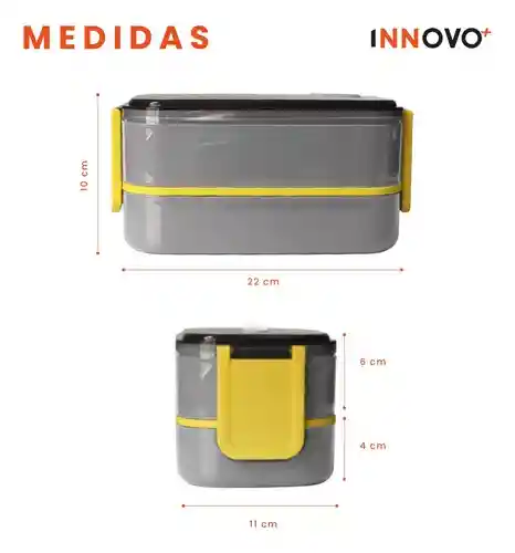 Porta Comidas Lonchera Alimentos 2 Niveles Doble Compartimiento Gris Innovo Home
