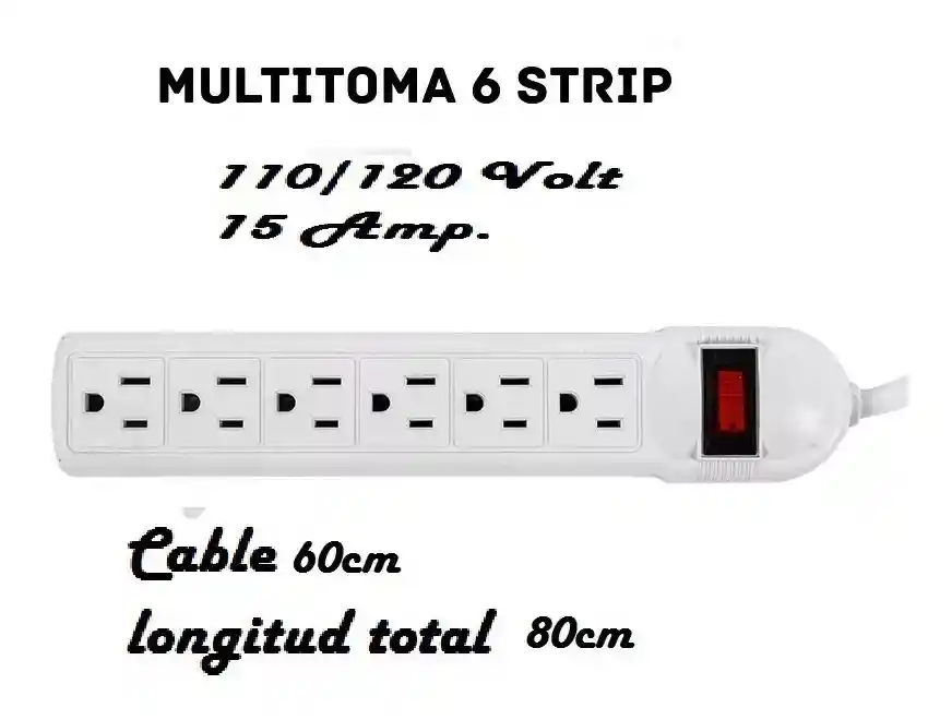 Multitoma Electrica 6 Salidas Cable 60 Centimetros 6 Tomas
