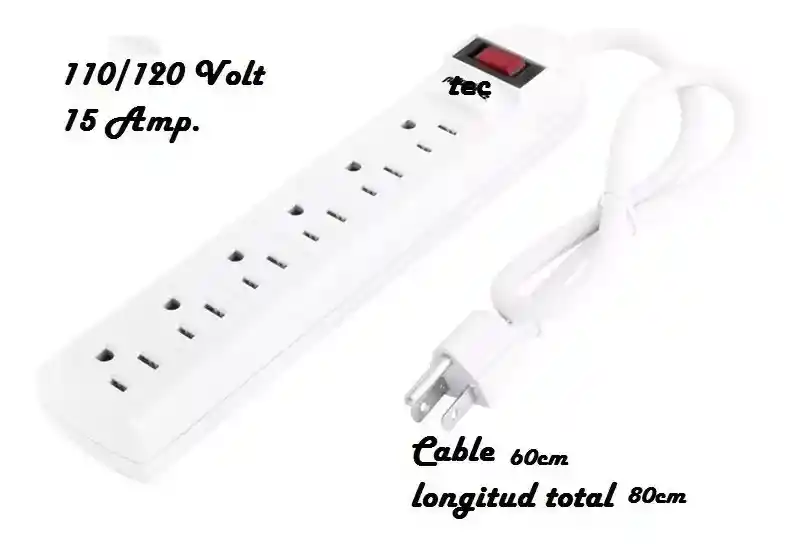Multitoma Electrica 6 Salidas Cable 60 Centimetros 6 Tomas
