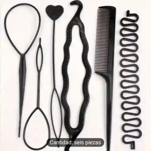 Kit Herramientas Peinado Cabello X 6 Unidades Color Negro