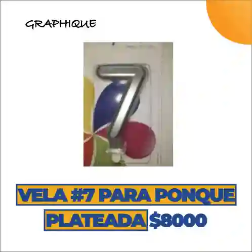 Vela #7 Para Ponqué Plateada
