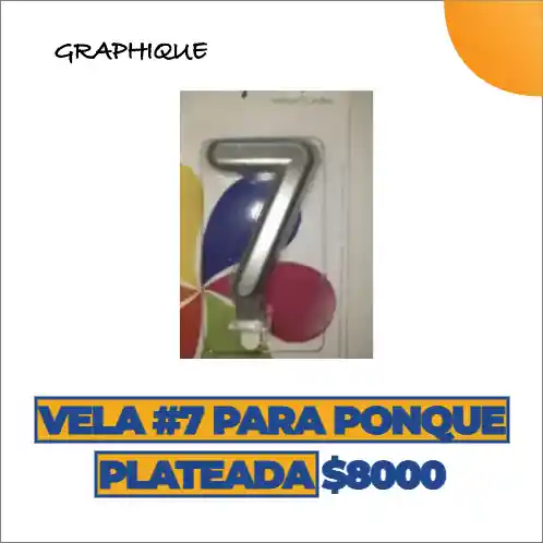 Vela #7 Para Ponqué Plateada