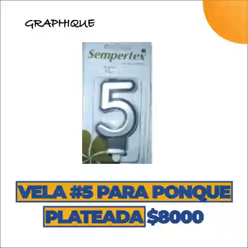 Vela #5 Para Ponqué Plateada