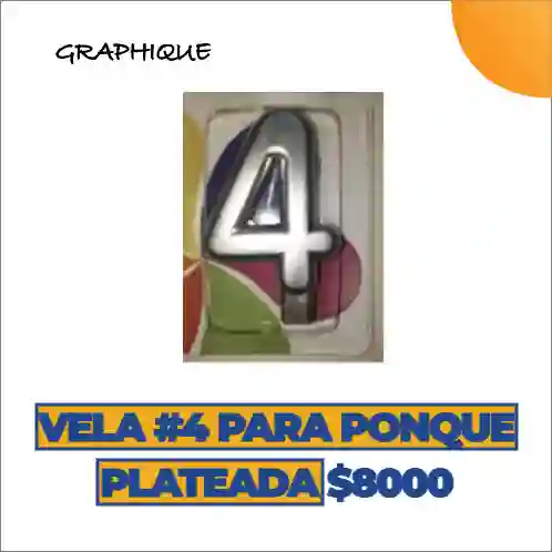 Vela #4 Para Ponqué Plateada