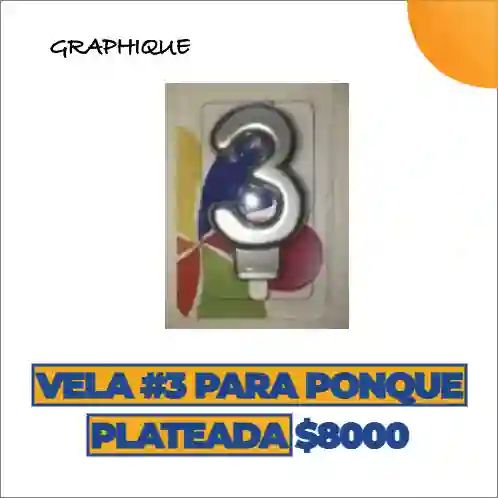 Vela #3 Para Ponqué Plateada