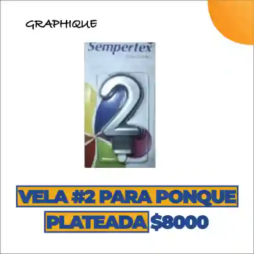 Vela #2 Para Ponqué Plateada