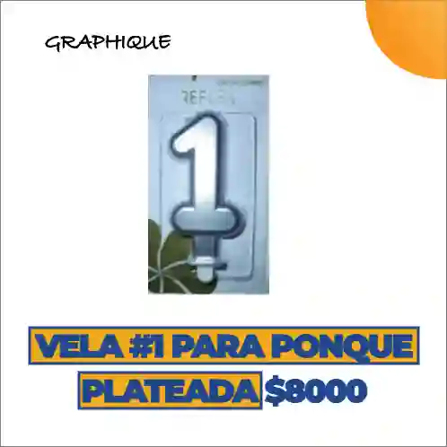 Vela #1 Para Ponqué Plateada