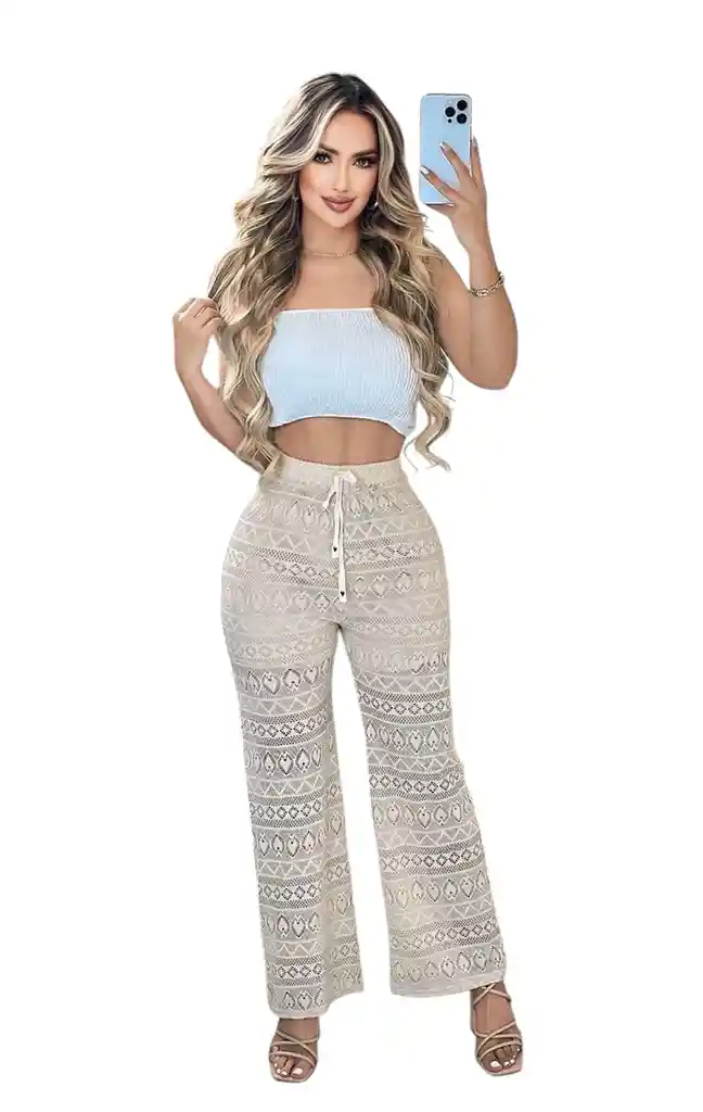 Pantalón Palazzo Encaje (ojalillo) Con Short