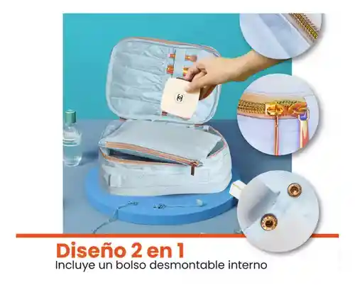 Cosmetiquera Para Dama Organizador Maquillaje Neceser Azul Claro