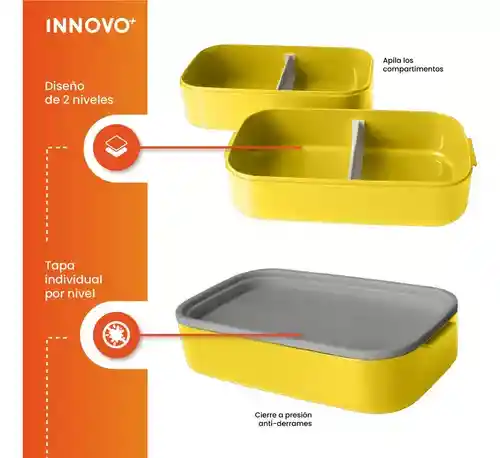 Fiambrera Porta Comidas 2 Niveles Amarillo Contenedor Alimentos Innovo Home