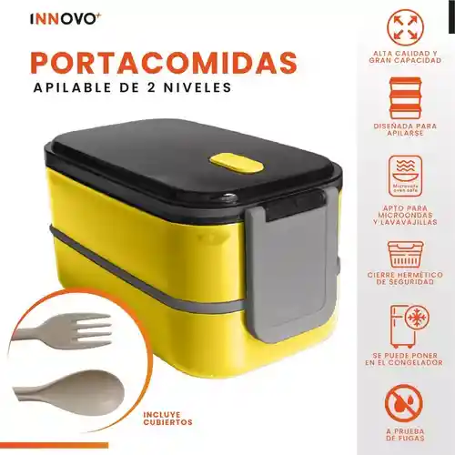 Fiambrera Porta Comidas 2 Niveles Amarillo Contenedor Alimentos Innovo Home