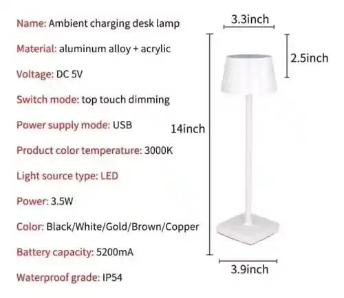 Lampara Led Elegante Mesa Tactil Tonos Innovo Led Recargable Blanca