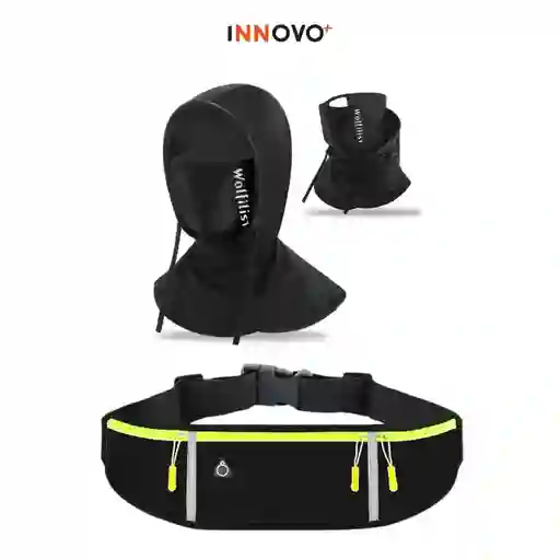 Combo Canguro Deportivo Negro Y Balaclava Para Ciclistas Filtro Uv