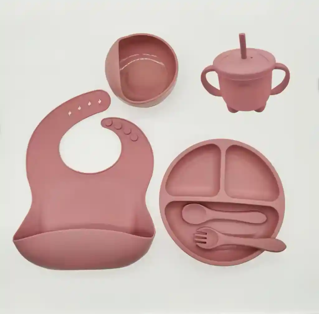 Set Vajilla Silicona Para Bebe 8 Piezas Rosa