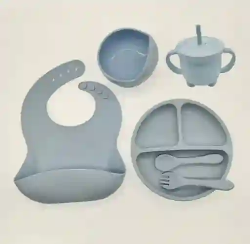 Set Vajilla Silicona Para Bebe 8 Piezas Azul