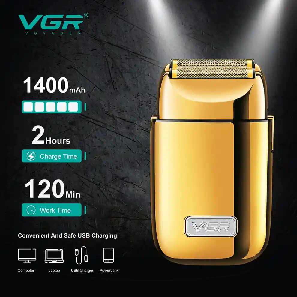 Maquina Afeitadora Vgr V-398 Profesiona Foil Shaver Recargable Color Dorado 110v