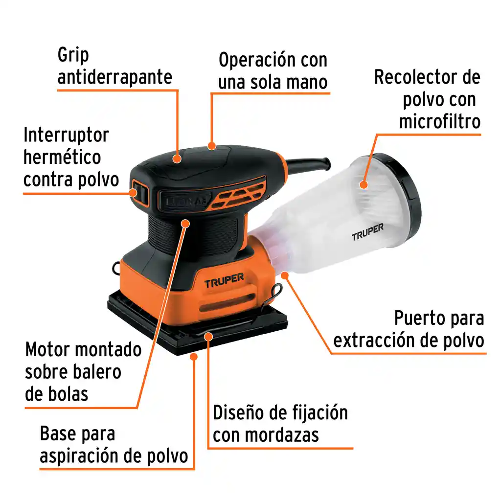 Lijadora Orbital 1/4 Hoja, 240w, Truper Pro