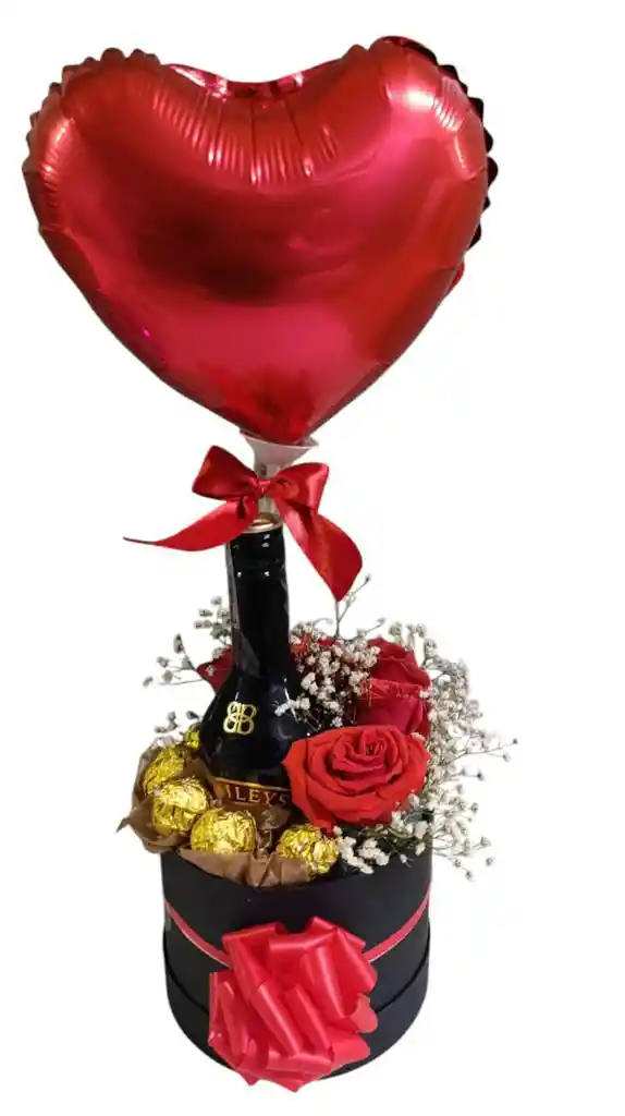 Ancheta Con Botella De Baileys Oso Rosas Corazon