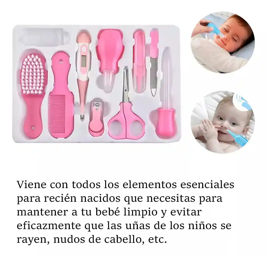 Kit Aseo Para Bebe Rosado Estuche Manicure X10 Baby Shower