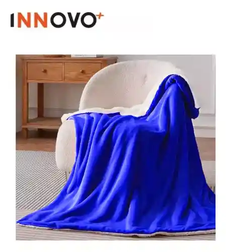 Cobija Térmica Cubre Cama Doble Faz Manta Ovejera Terciopelo 180x240 Cm Azul Innovo Home
