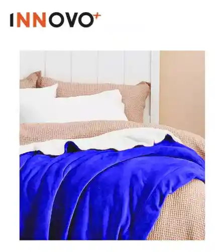 Cobija Térmica Cubre Cama Doble Faz Manta Ovejera Terciopelo 180x240 Cm Azul Innovo Home
