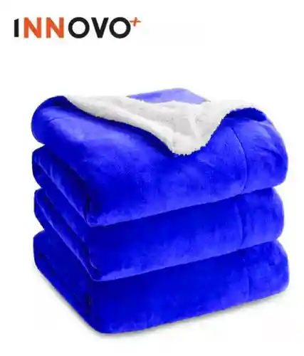 Cobija Térmica Cubre Cama Doble Faz Manta Ovejera Terciopelo 180x240 Cm Azul Innovo Home