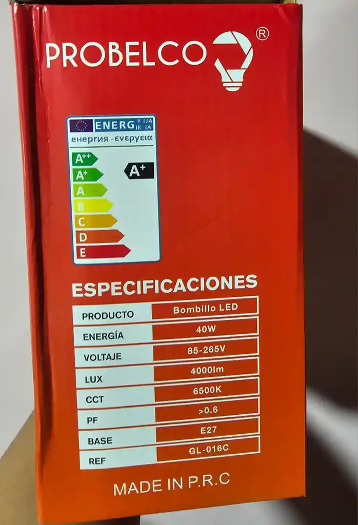 Bombillo Foco Led 40w Probelco Redondo Planoahorrador De Energia A+