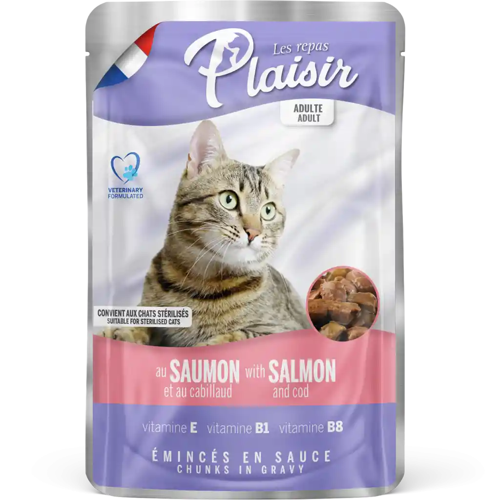 Plaisir Pouch Cat Adulto Sterilised Salmon And Cod X 100 Gr