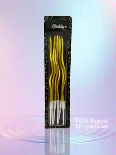 Vela Espiral Dorada Lisa X6 Unidades