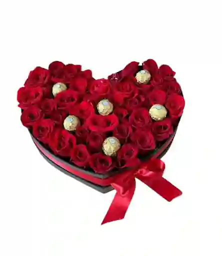 Corazón Negro De 48 Rosas Rojas 6 Chocolates